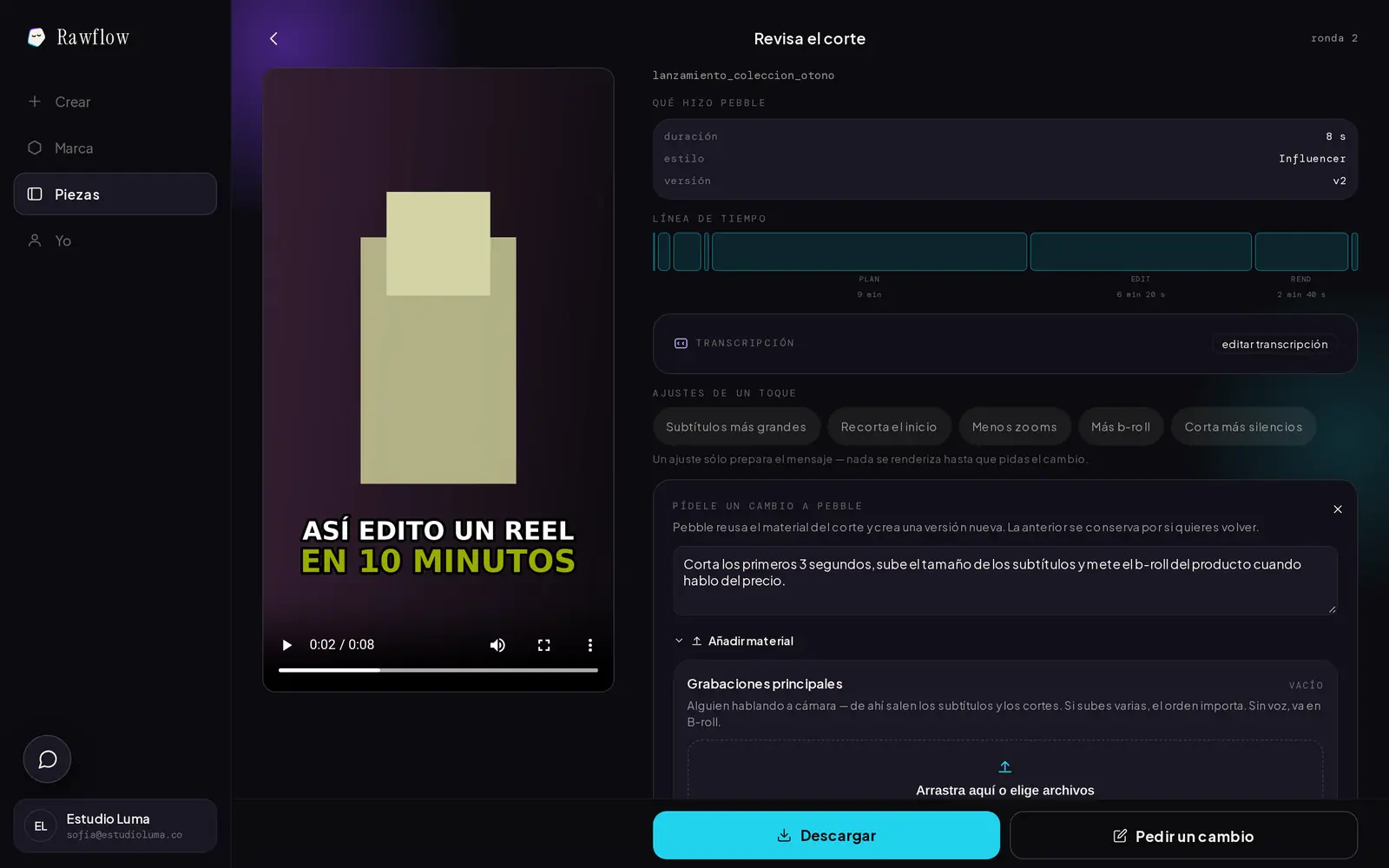 Rawflow, pedir un cambio a Pebble con un texto escrito por la persona.